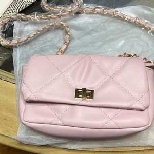 NWT pink quilted bag with shoulder strap, gold hardware